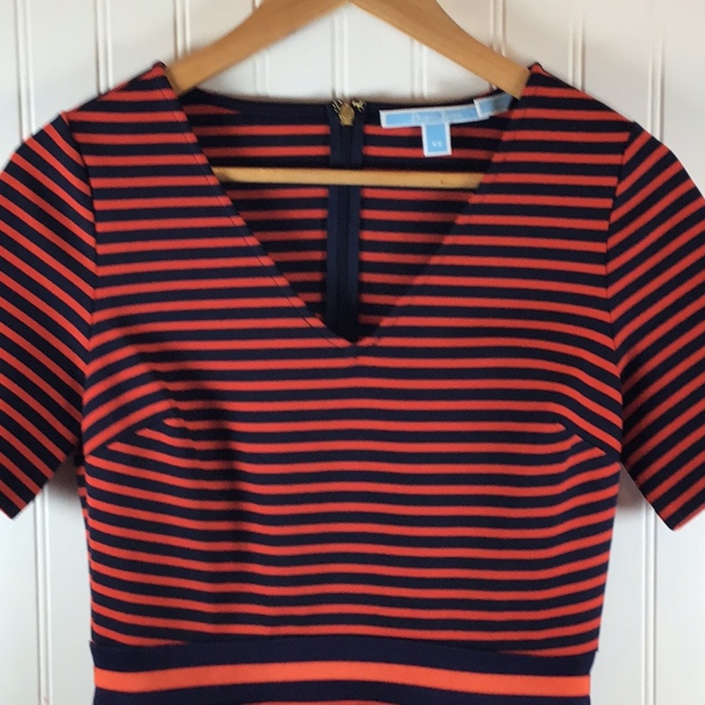 Draper James | Nassau Red & Blue Striped V Neck Ponte Knit Dress XS - Picture 10 of 11